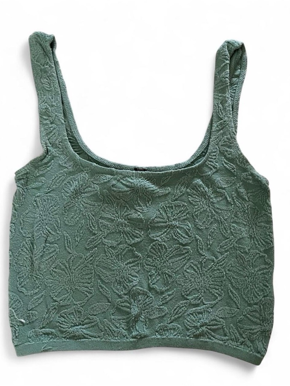 Anthropologie Sage Green/Teal Floral Textured Cropped Tank